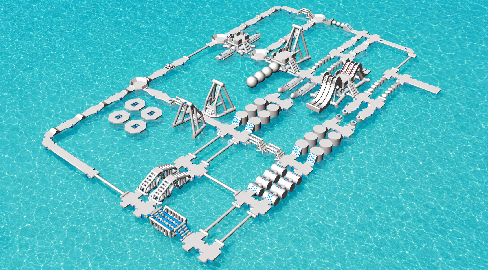 Current Redcliffe Aqua Warrior course layout shown on a crystal-clear turquoise lagoon